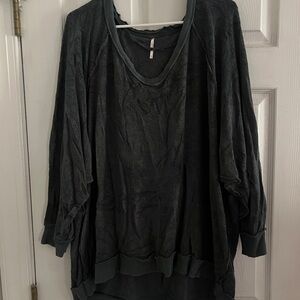 Free People Take It Off Terry Pullover Blue Green